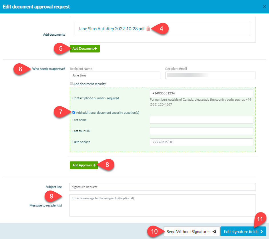 Screen Capture: Edit Document Approval Request in TaxFolder