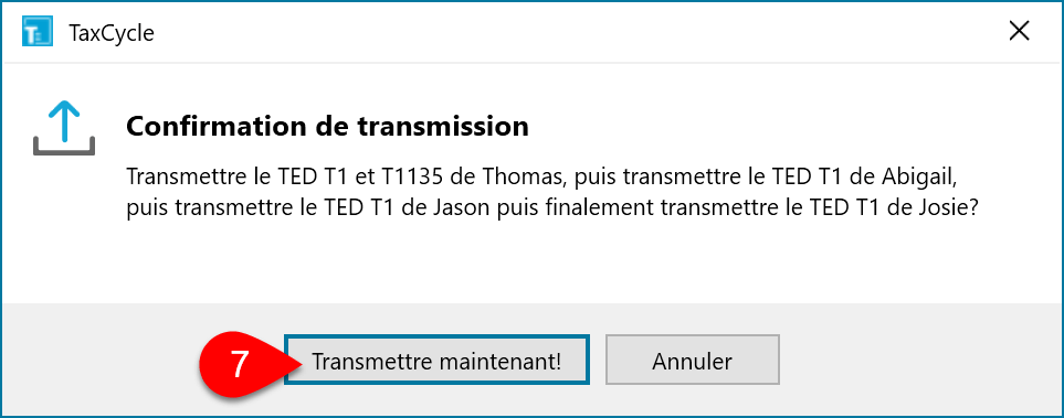 Capture d’écran : Demande de confirmation de transmission