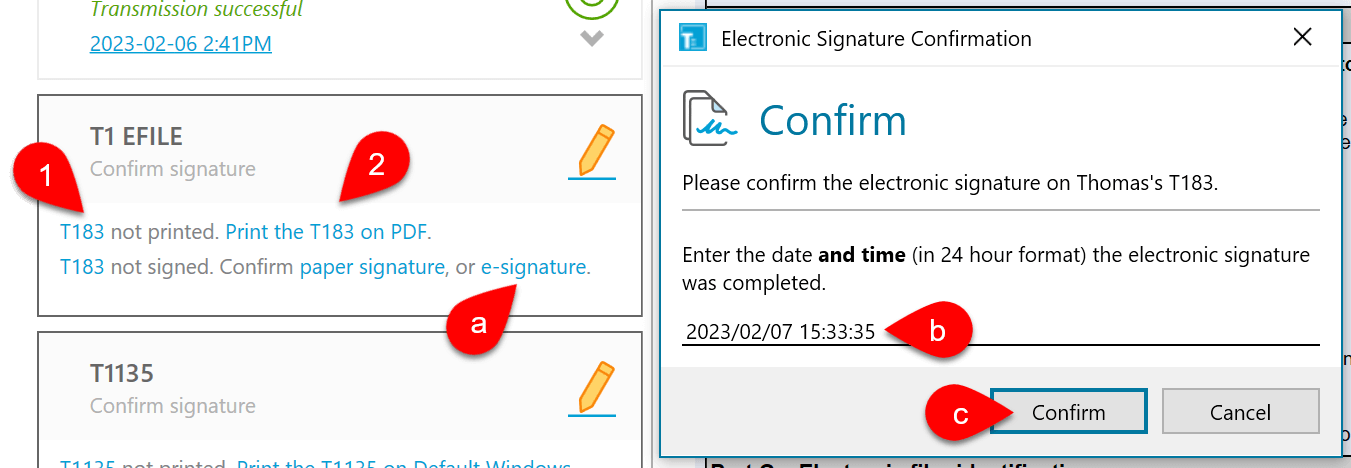 Screen Capture: Confirm Signature on T183