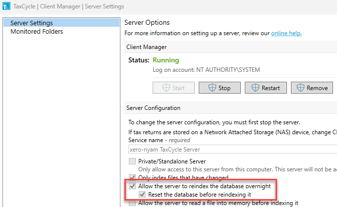 Screen Capture: Client Manager Server Settings