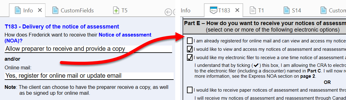 Screen Capture: Info to T183 fields