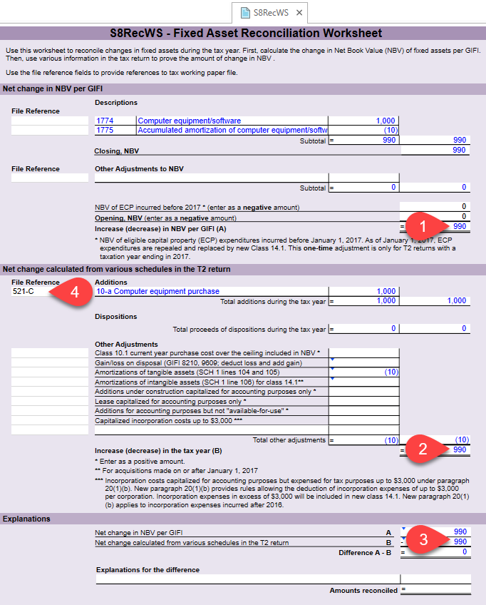 Screen Capture: S8RecWS example in TaxCycle T2