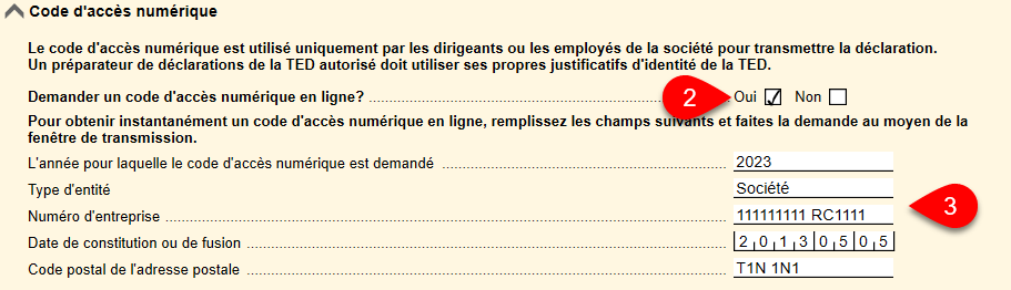 Capture d'écran : Demander un code d'accès numérique à partir de la grille DSC