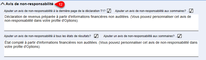 Capture d'écran : Avis de non-responsabilité