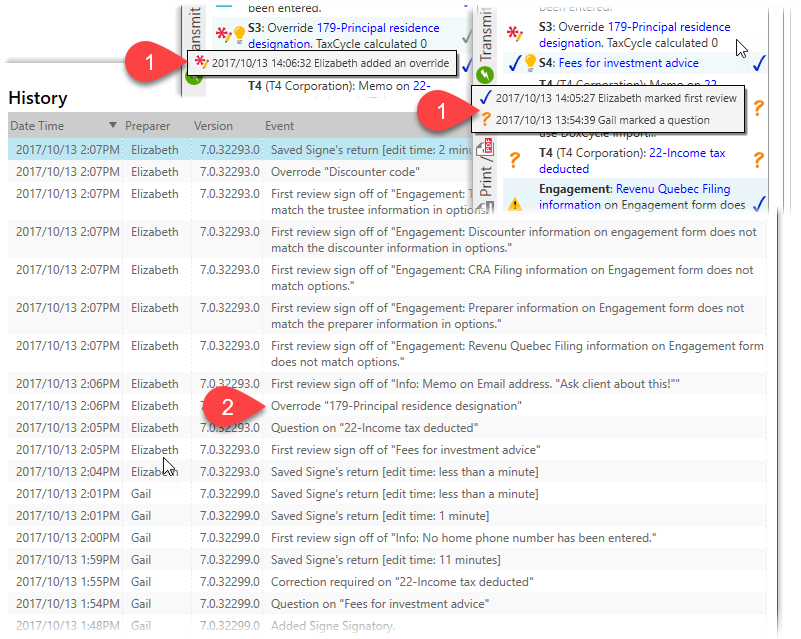 Track sign offs, overrides, review marks