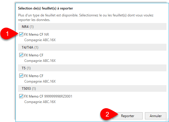 Report des feuillets à partir de Intuit ProFile® FX