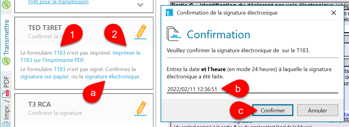 Capture d’écran : Confirmer la signature sur le T183