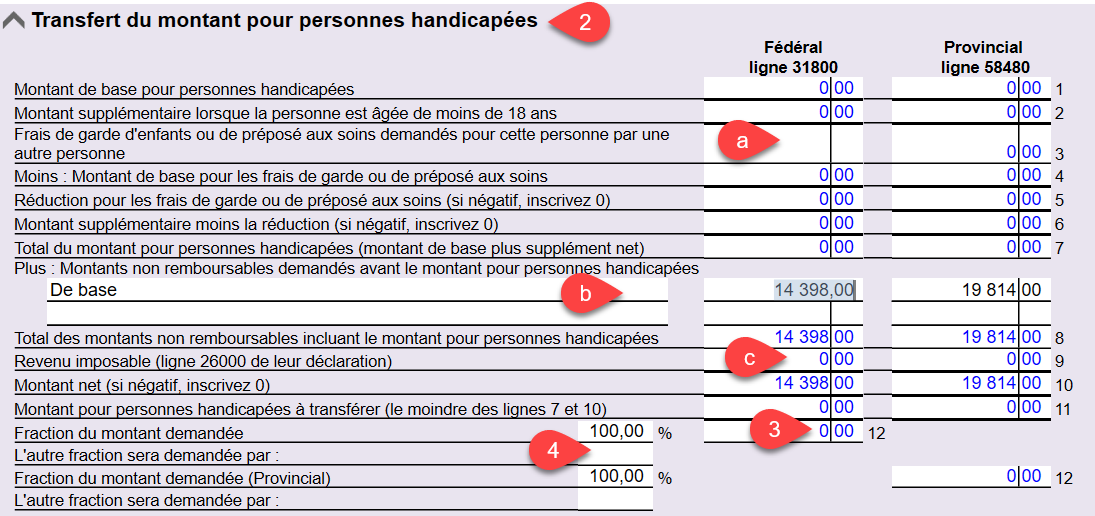 Capture d'écran : Transfert du montant d'invalidité sur la grille Pers.