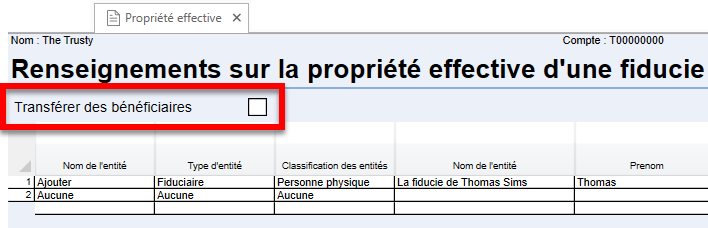 Capture d'écran : Case à cocher Transfert des bénéficiaires de la grille Propriété effective