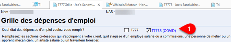 Quel état des dépenses d'emploi voulez-vous remplir?