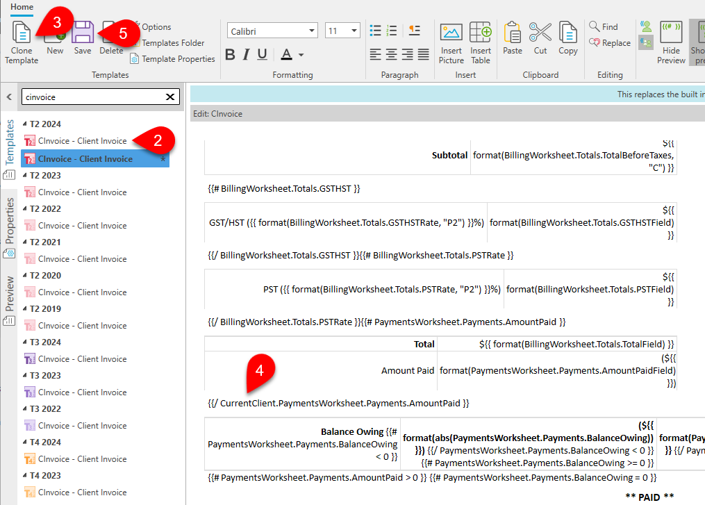 Screen Capture: Edit the CInvoice template