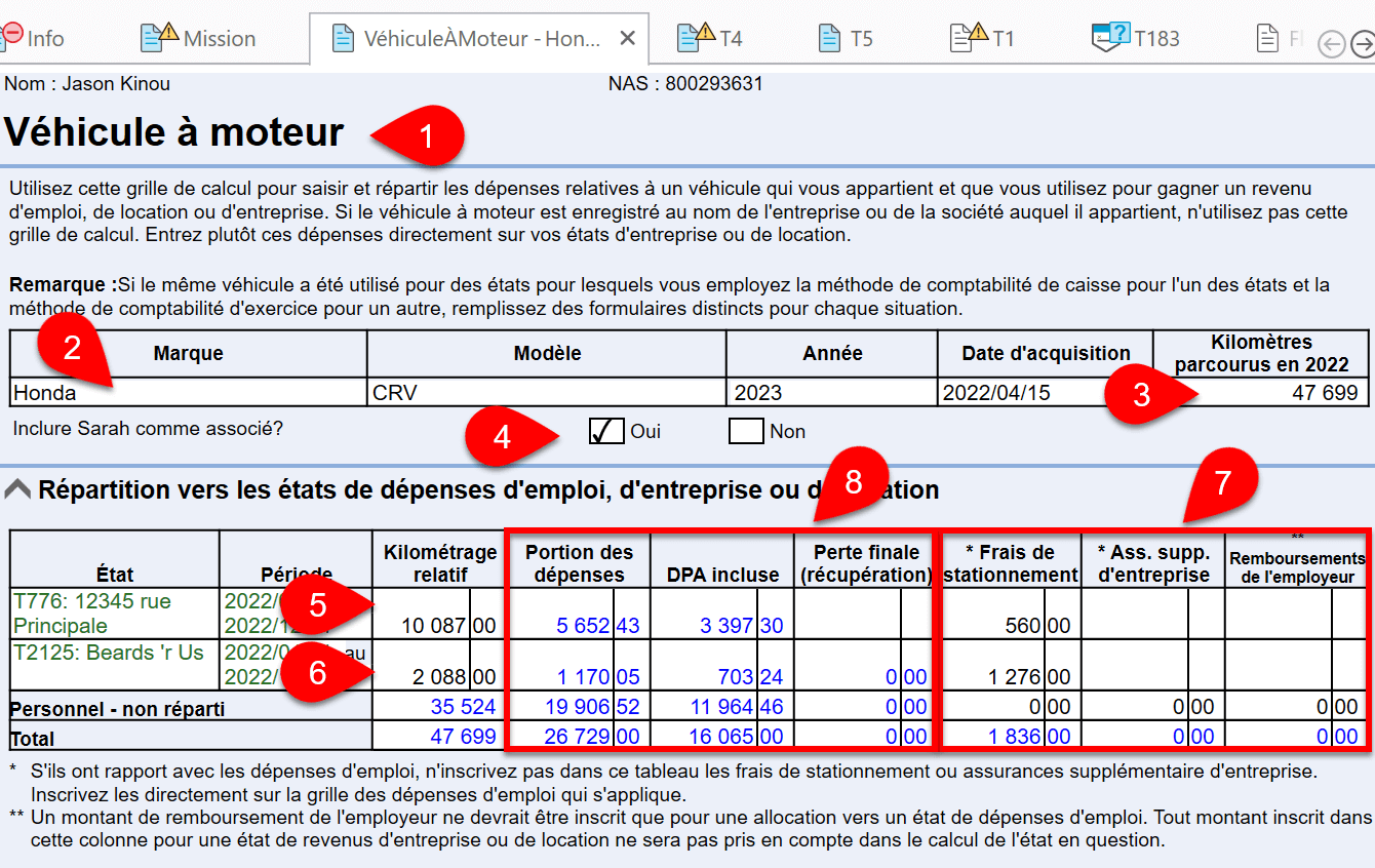 Capture d'écran : répartition des dépenses d'emploi, des états d'entreprise ou de location