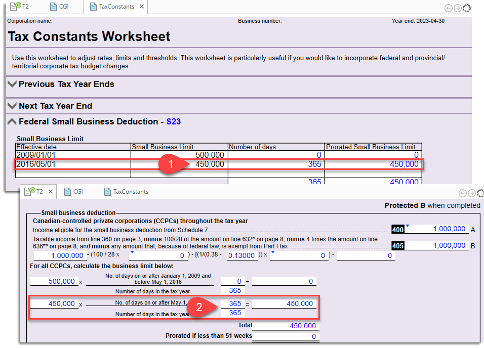 Small Business Limit on TaxConstants