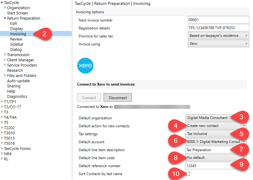 Screen Capture: Xero Invoicing Options