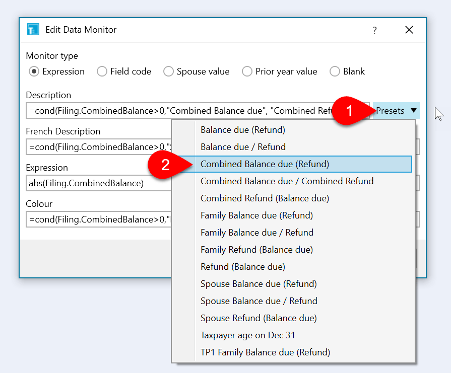 Screen Capture: T1 Data Monitor Presets