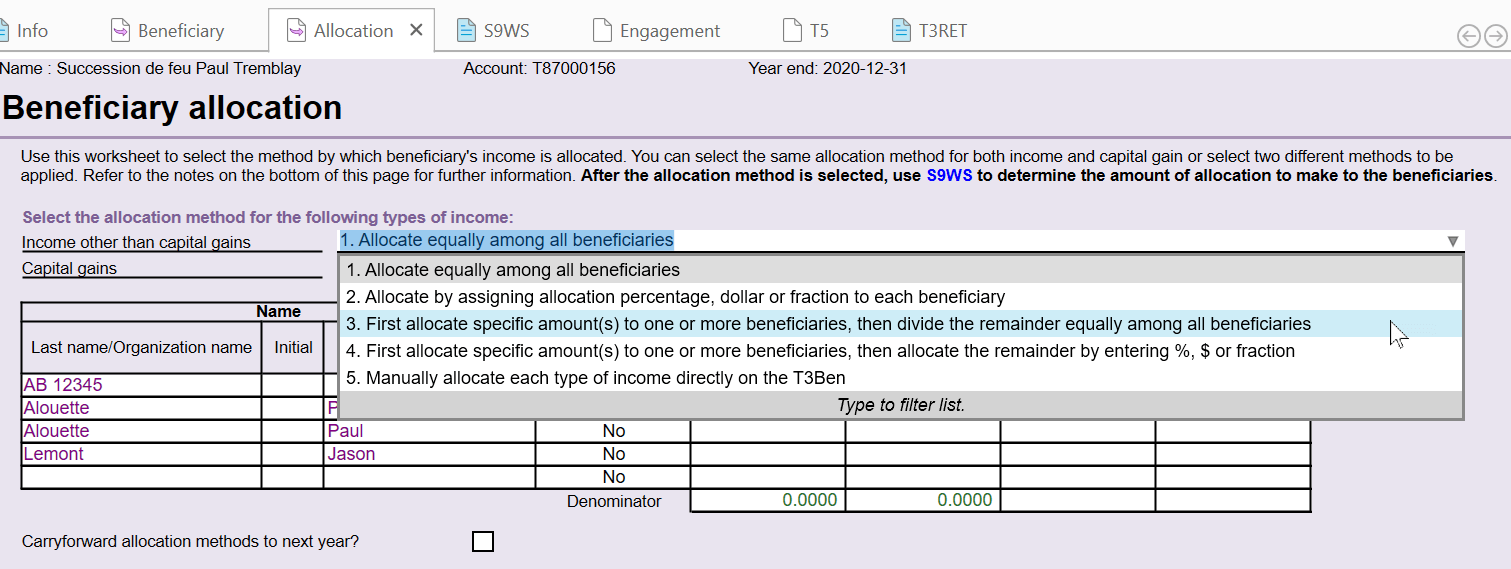 Screen Capture: Choose Allocation Method