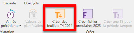 Capture d'écran : Créer un fichier T4 2024 à partir d'une déclaration T3