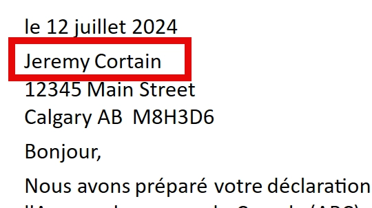 Capture d’écran : Nom dans CSalutation