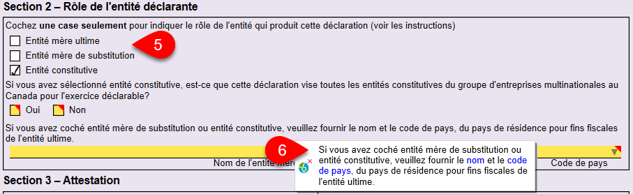 Capture d'écran : Rôle de l'entité déclarante sur la RC4649