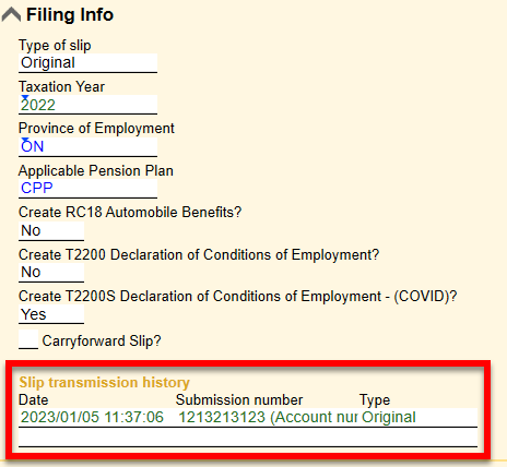 Screen Capture: Slip Transmission History