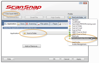 ScanSnap profile dialog