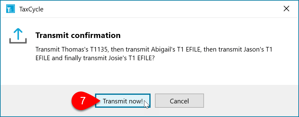 Screen Capture: Transmit confirmation