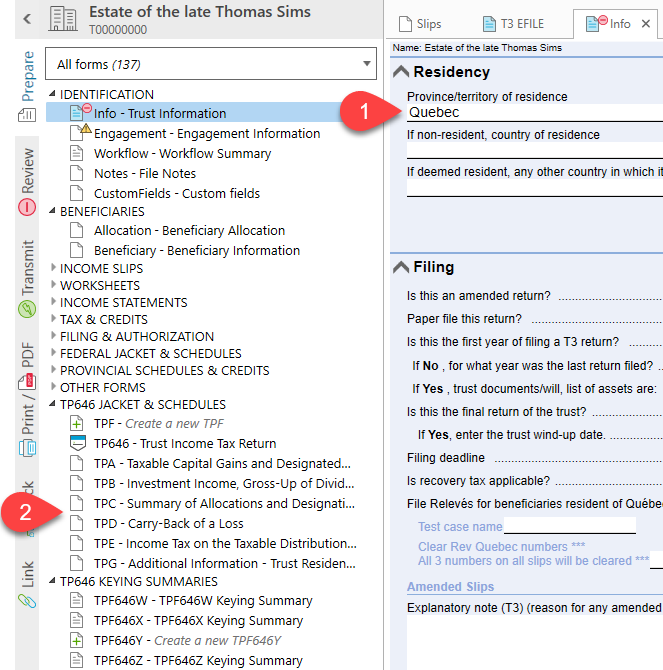 Screen Capture: Residency section on the Info worksheet