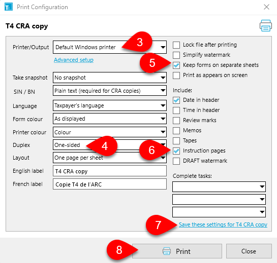 Screen Capture: Print paper slips in TaxCycle