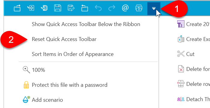 Screen Capture: Reset Quick Access Toolbar