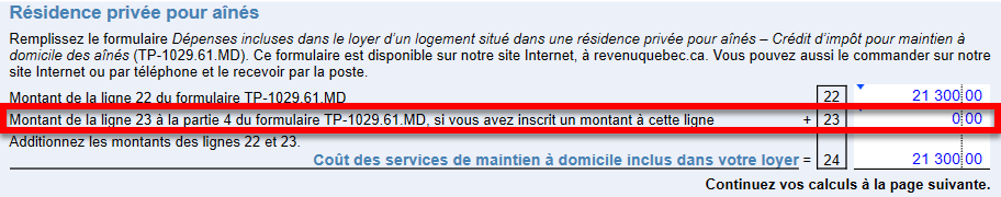 Capture d'écran : Montant erroné à la ligne 23 de l'annexe 1 de la TP1