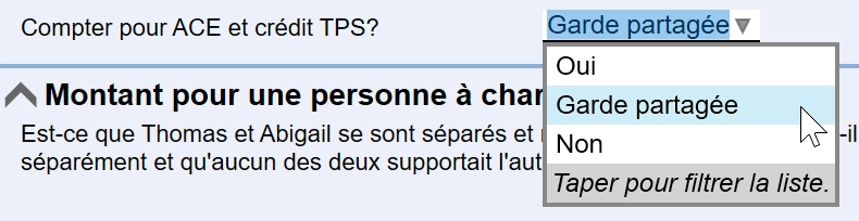 Capture d'écran : Garde partagée sélectionnée sur la grille de calcul Pers