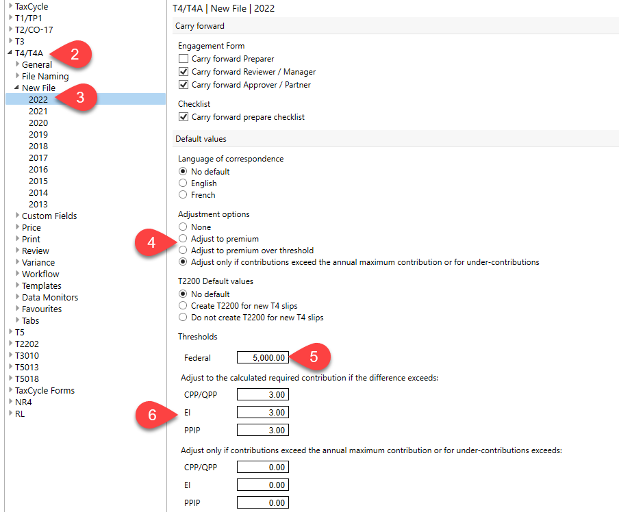 Screen Capture: Set adjustment thresholds