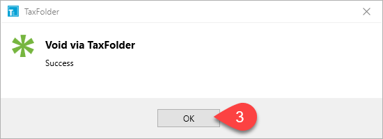 Screen Capture: Void Success in TaxCycle