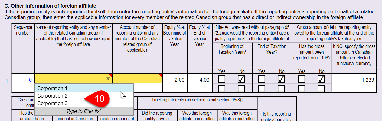 Screen Capture: Select Reporting Entity