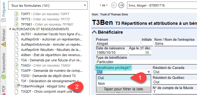 Capture d’écran : Déclencher le grille T3BenPrivilégié