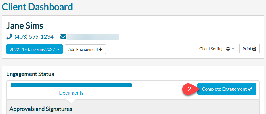 Screen Capture: Complete Engagement Button