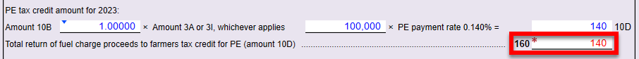 Screen Capture: Override line 160 to be equal to the amount in box 10D