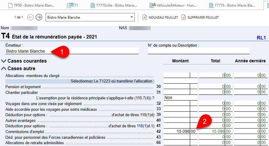 Feuillet T4 avec des commissions d’emploi