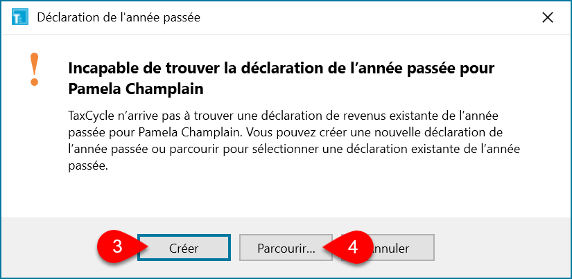 Capture d’écran : Incapable de trouver la déclaration de l’année précédente