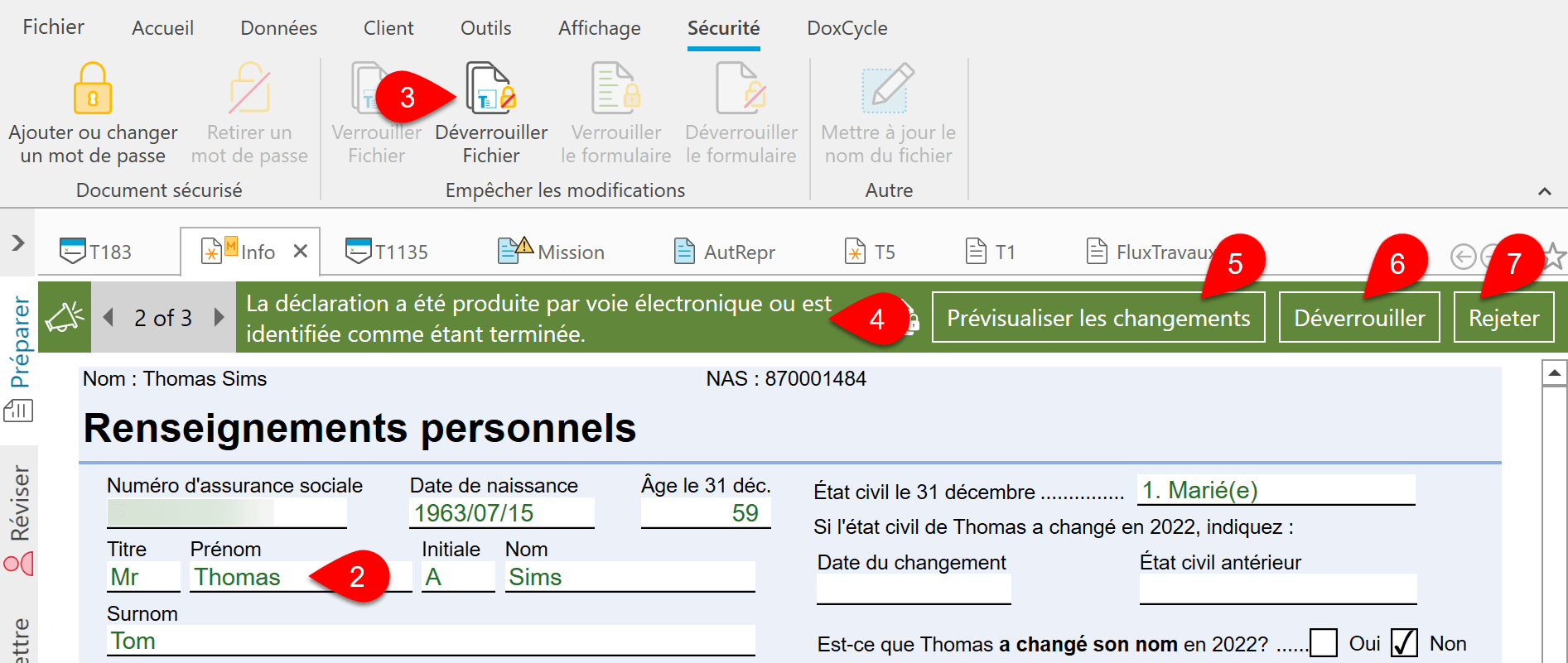 Capture d'écran : Déverrouiller le fichier