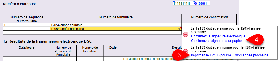 Capture d'écran : Confirmez la signature du formulaire T2183