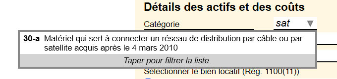 Capture d'écran : recherchez une catégorie de DPA