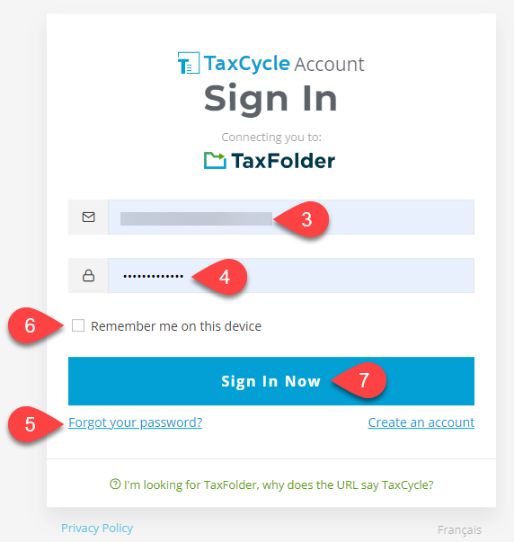 Screen Capture: TaxFolder Sign In