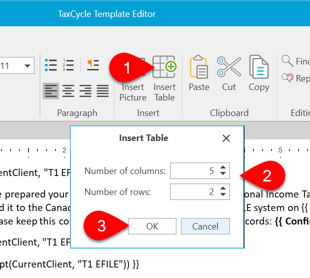 Screen Capture: Insert Table