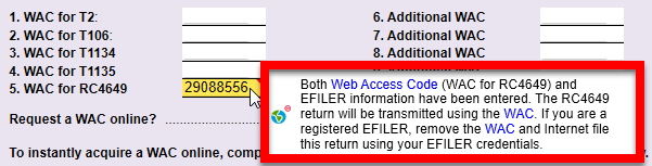 Screen Capture: EFILE and WAC Review Message on the T2CIFWS