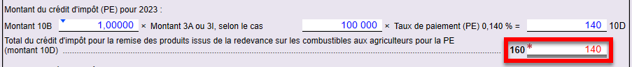 Capture d'écran : remplacer la ligne 160 pour qu'elle soit égale au montant de la case 10D