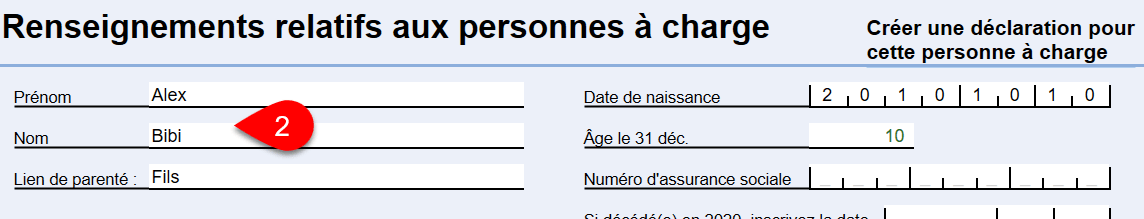 Image : reseignements relatifs aux personnes à charge