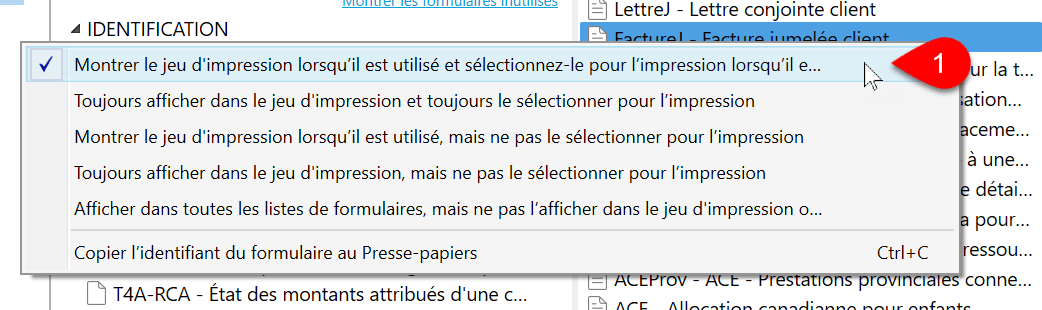 Image : options de sélection de formulaires