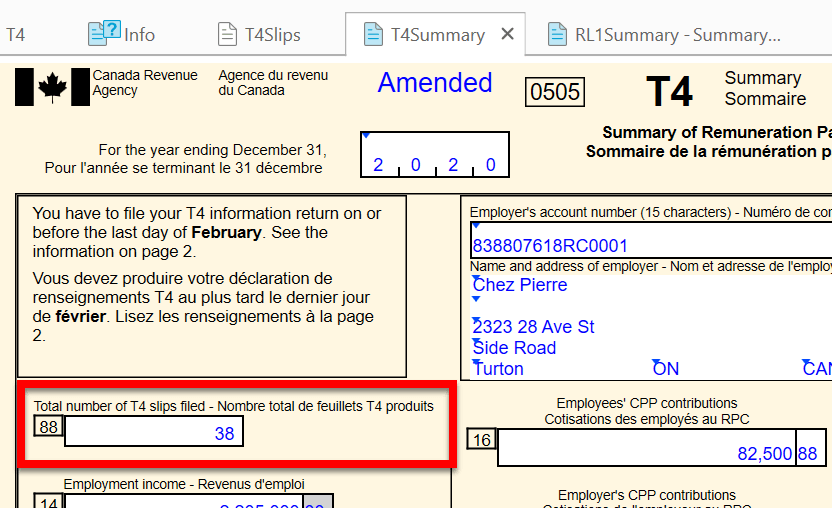 Screen Capture: Slip Count on T4Summary