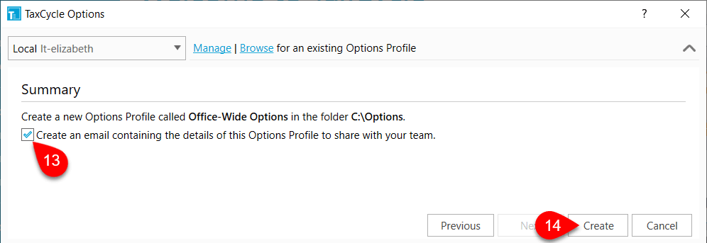 Screen Capture: Create an Options Profile